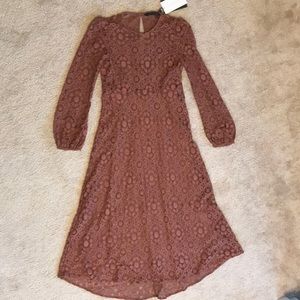 Zara Woman NWT Brown Lace Small LS Dress